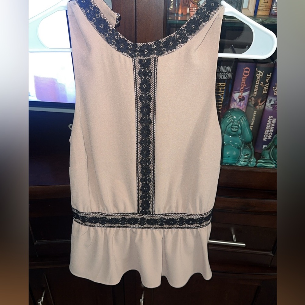 Arden B Cream Blouse with Black Lace Detail